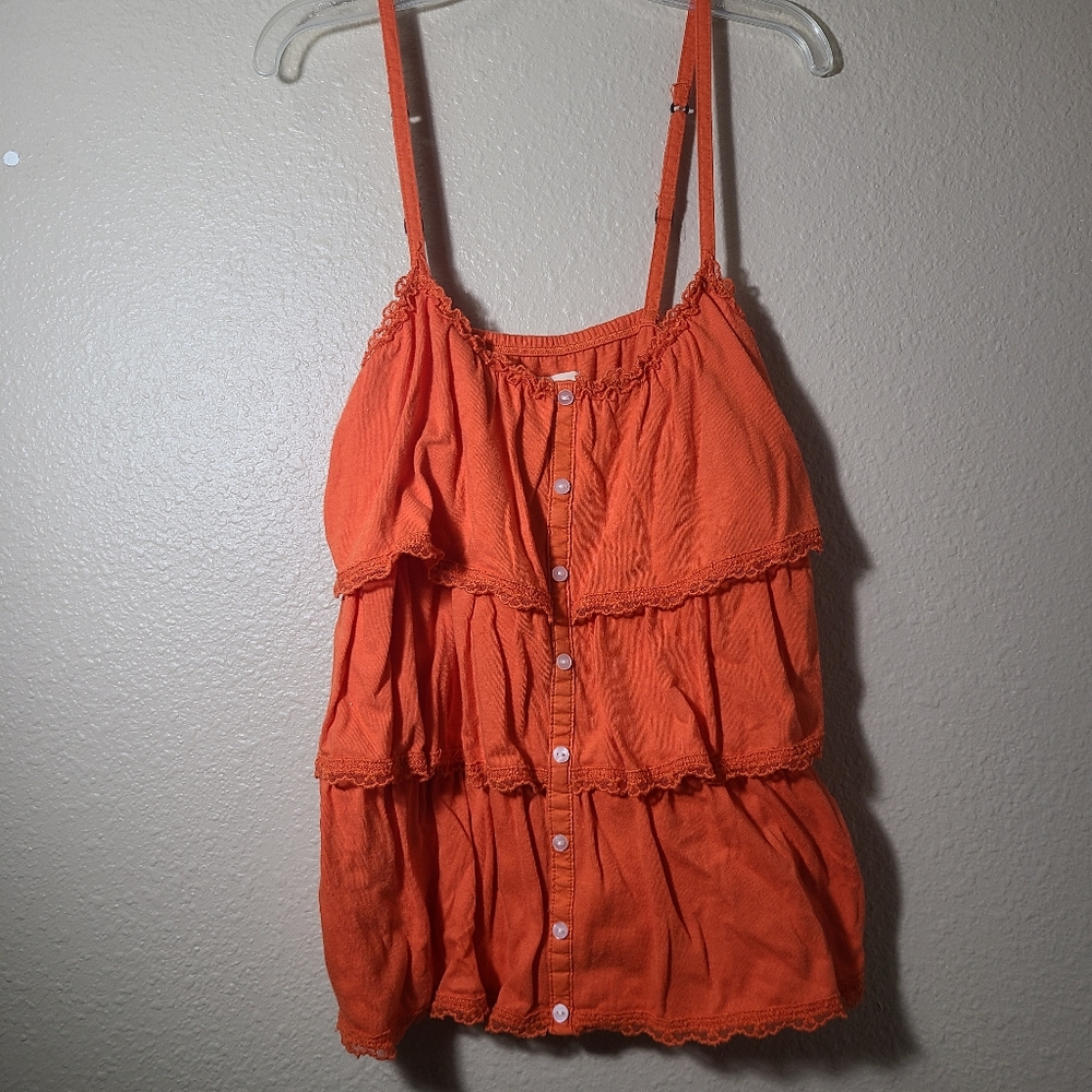 Womens Hollister orange tiered ruffle tank top